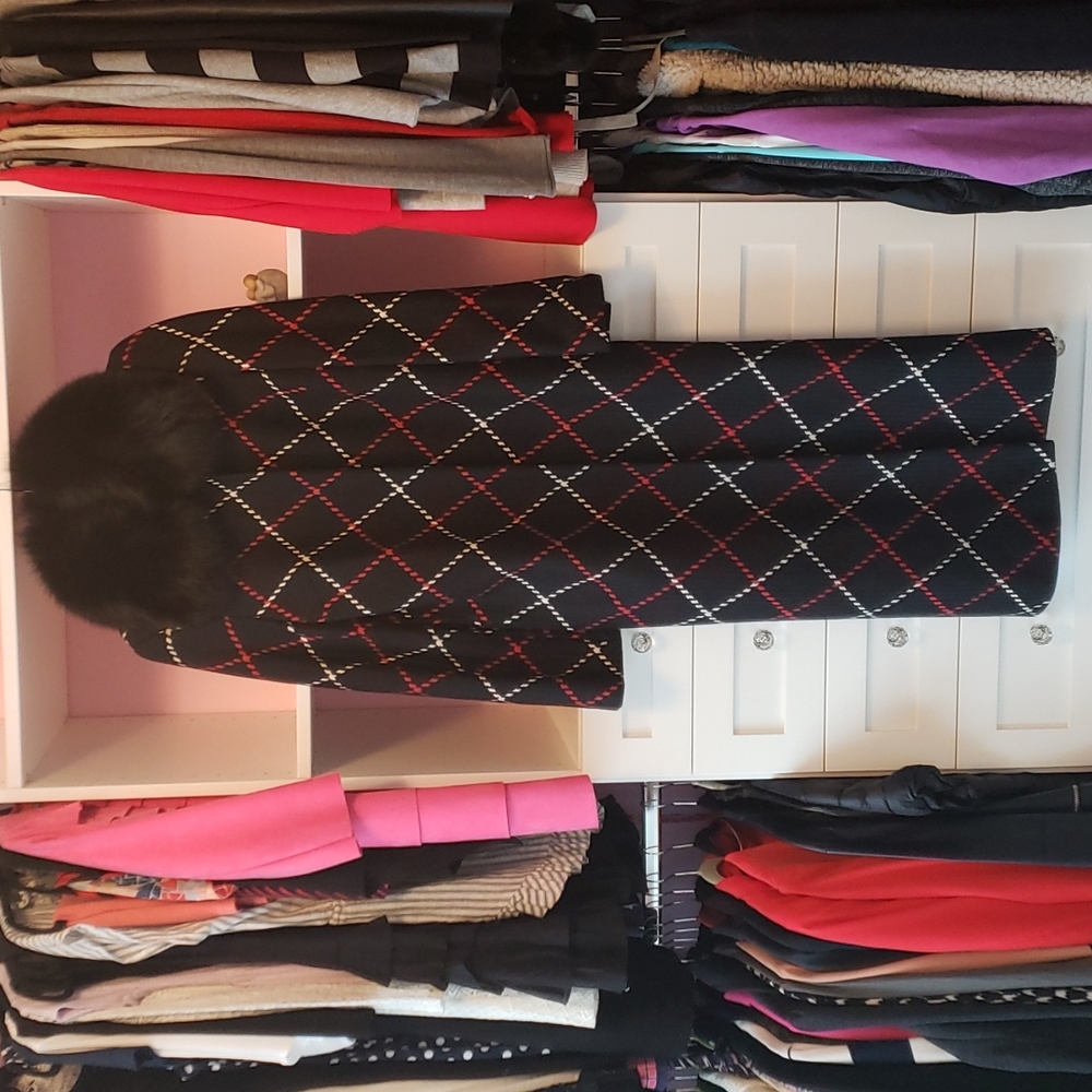 Long black  coat with fox fur collar